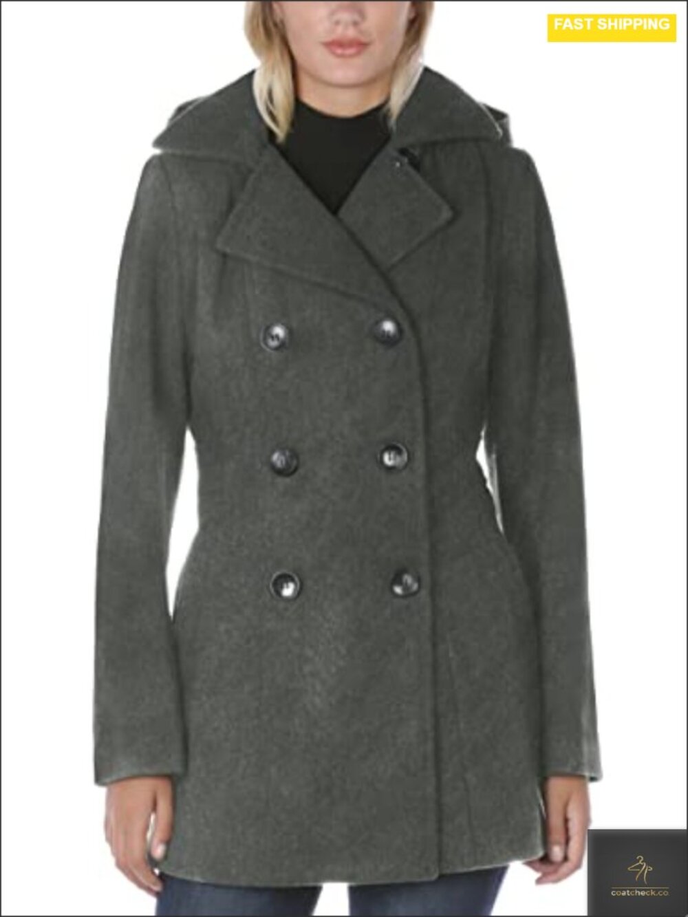 Women's Soft Wool Blend Peacoat Double Breasted Winter Coat Removable Hood